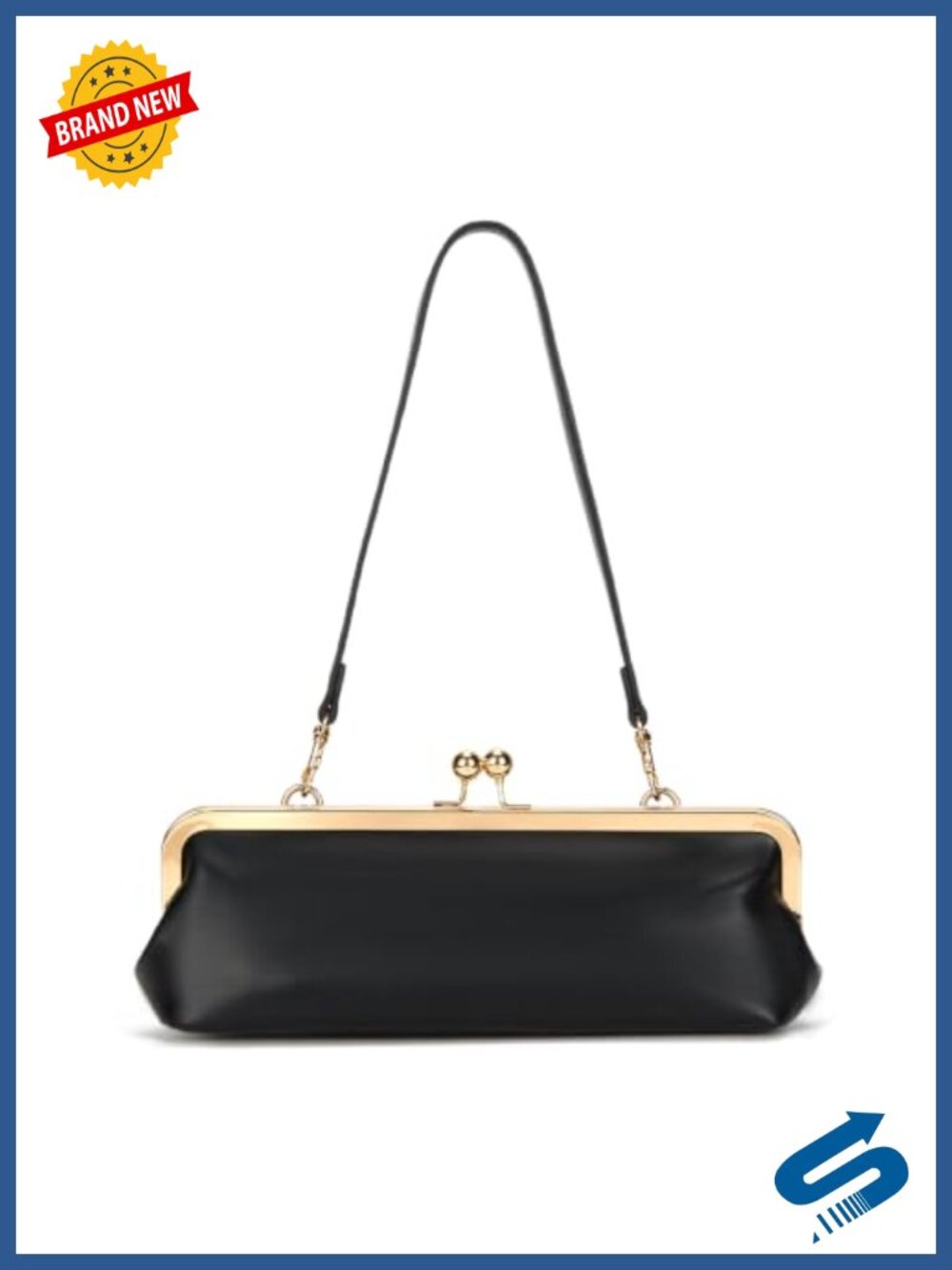 Small PU Purse with Kiss Lock Gold Tone Frame Shoulder Bag for Party Evening